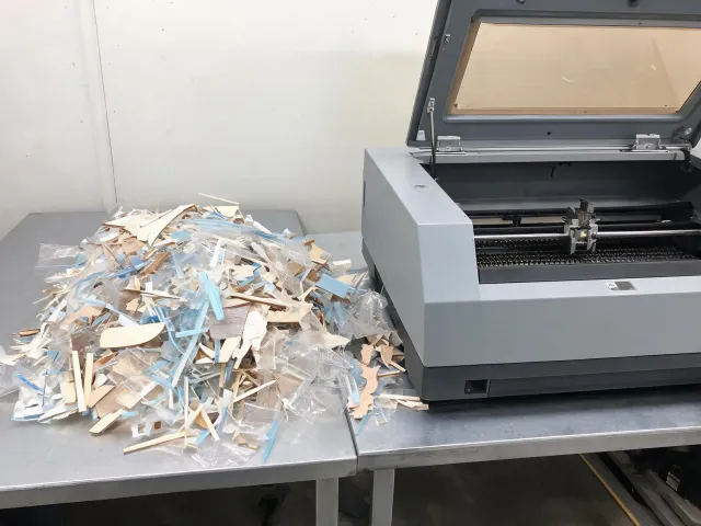 Unlabeled collection of mixed laser test scraps